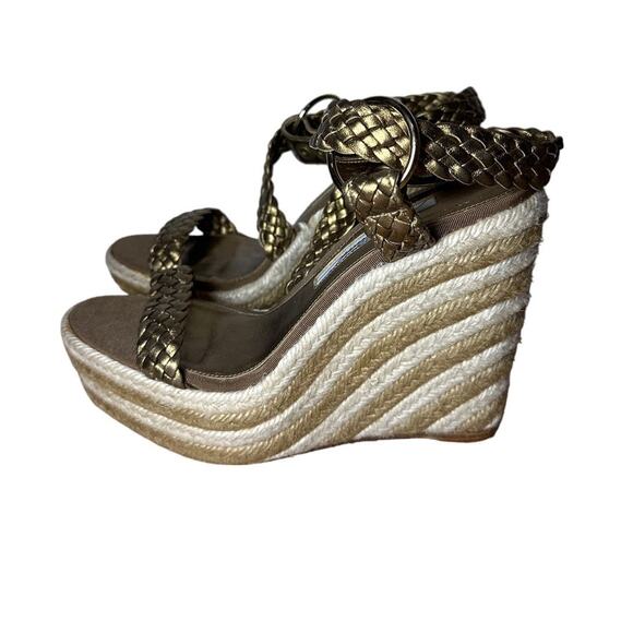 Brian Atwood Shoes Leather Braided Espadrille Wedges Size Women's 6.5 (37) - Picture 1 of 4